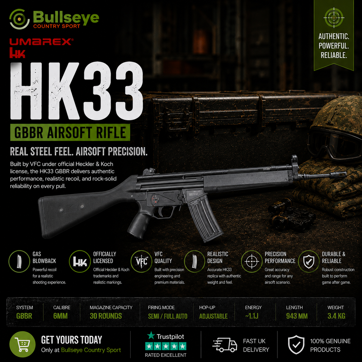 Umarex H&K HK33 GBBR Airsoft Rifle by VFC