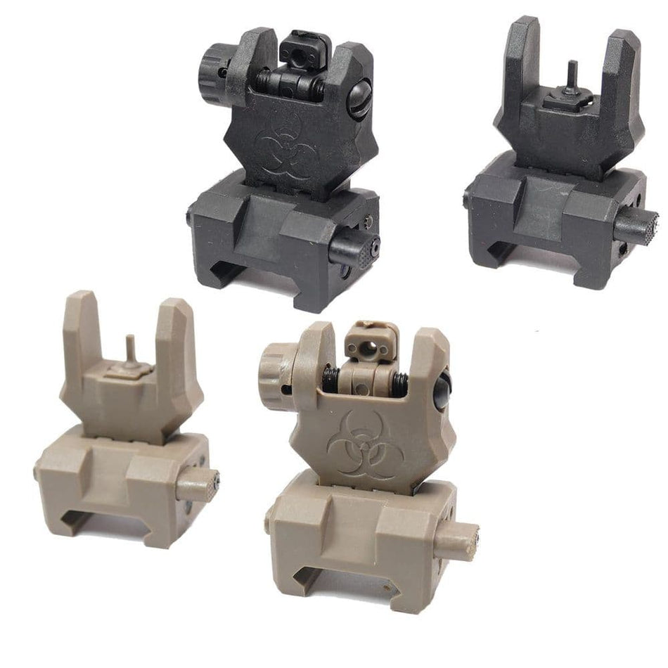 Selection of airsoft iron sights including flip-up and fixed styles