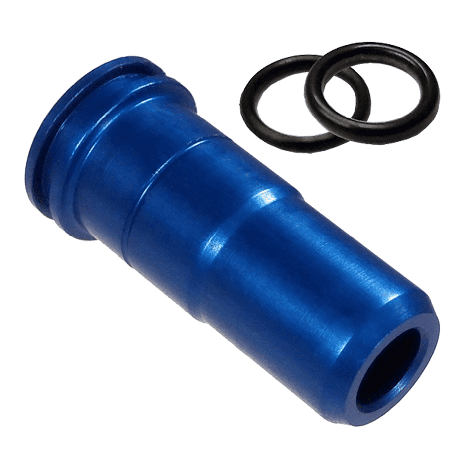 Precision airsoft air nozzle for improved compression AEG gearbox