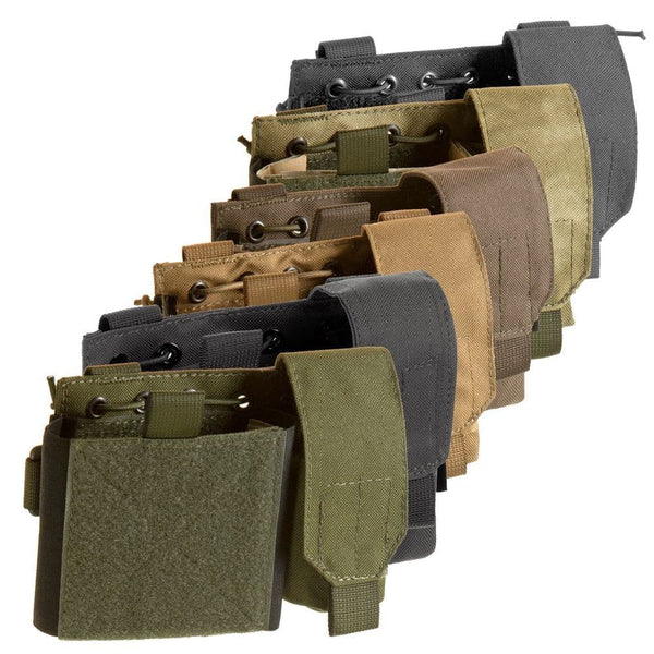 MOLLE admin pouch with compartments holding tools, notebook, and accessories
