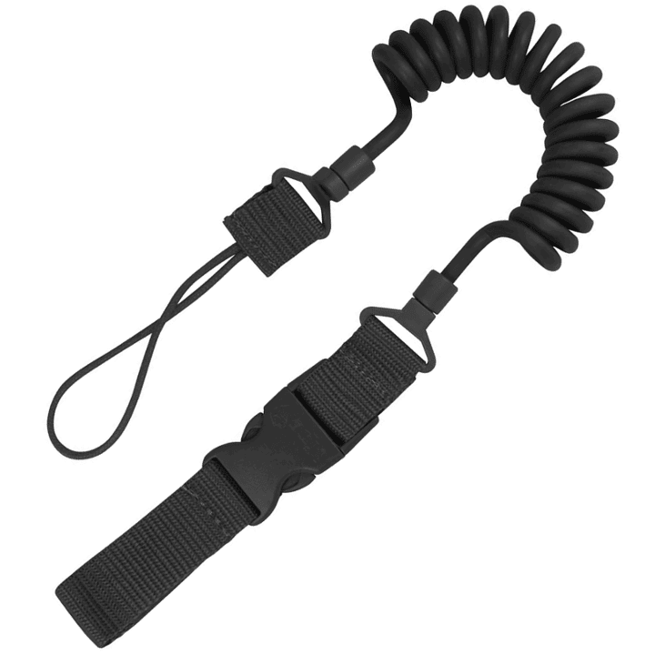 Airsoft pistol lanyard connected to holster and tactical belt setup