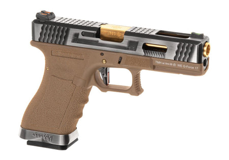 WE Airsoft G-Force EU17 SV Gold Barrel Tan Frame Silver Slide Green Gas Pistol