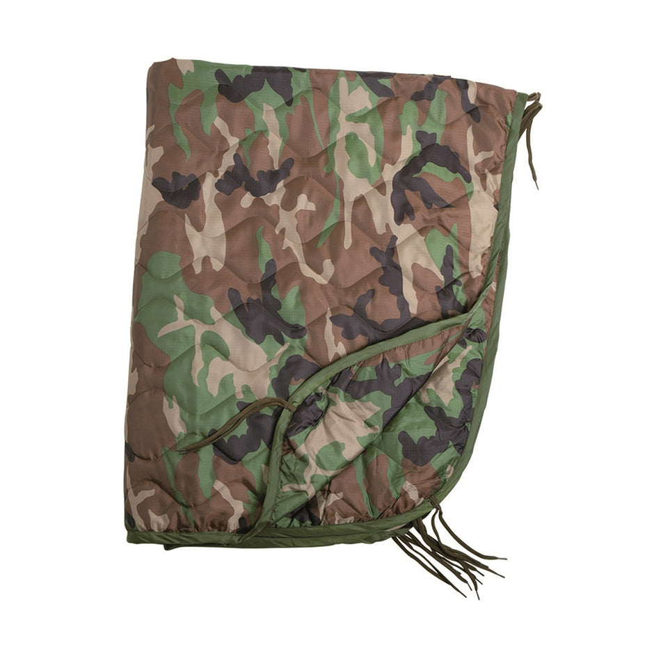Mil-Tec US Style Poncho Liner Quilted Blanket Woodland Camo