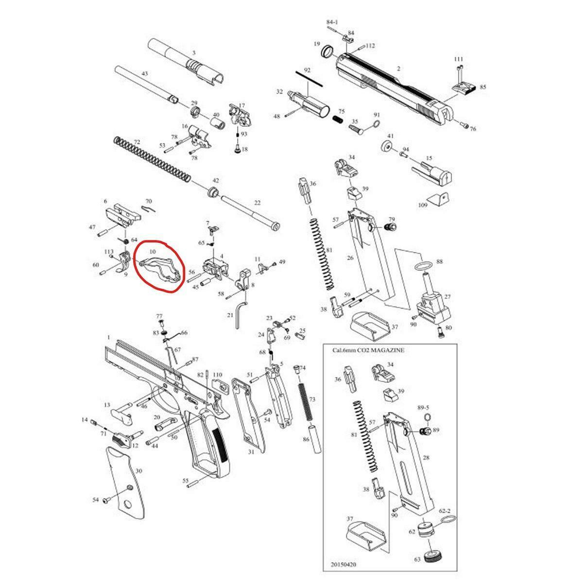 ASG Airsoft Pistol Spare Part SP-01 Trigger Bar #10 18409 #10