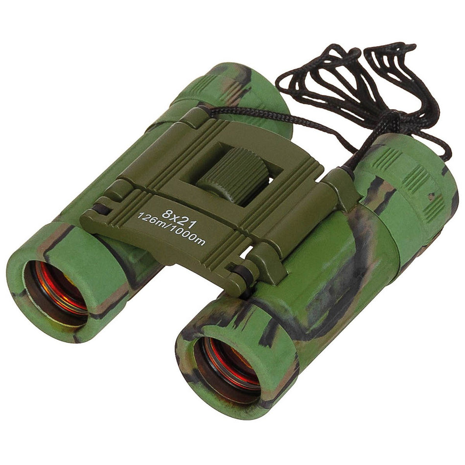 MFH Foldable Binocular 8x21 Woodland Camo Ruby Lens