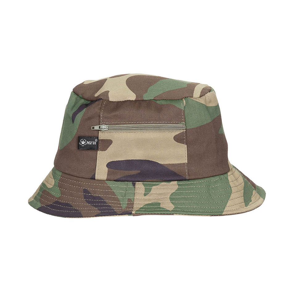 MFH Fishing Boonie Hat with Small Side Pocket Woodland Camo