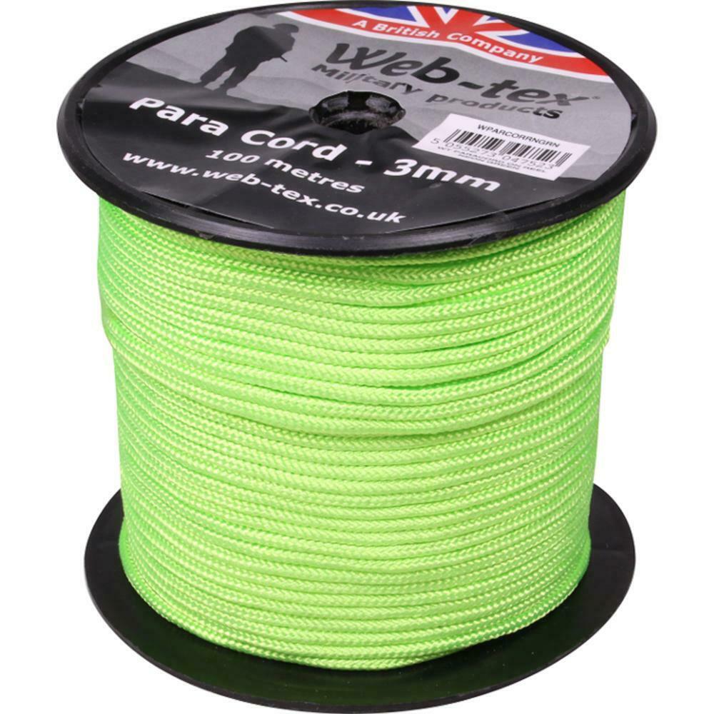 Web-Tex Paracord 100m Reel NEO Green 