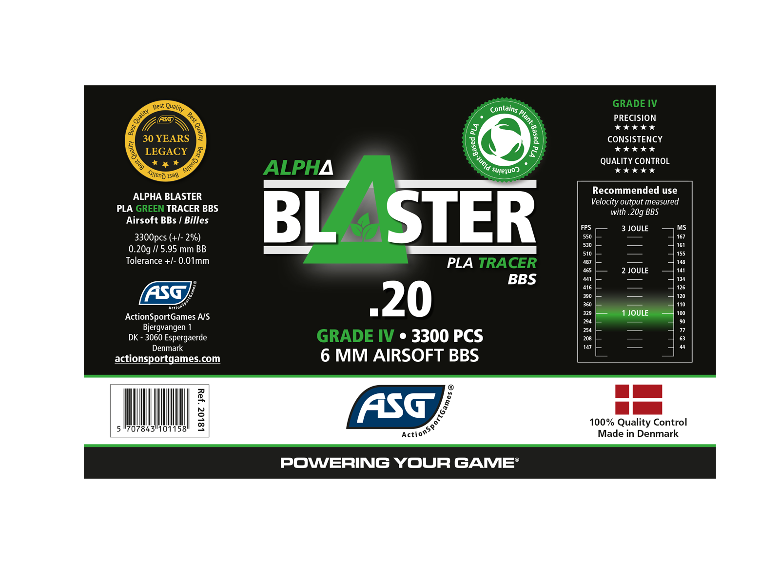 ASG Alpha Blaster PLA Green Tracer BBs 0.20g 3300 Bottle