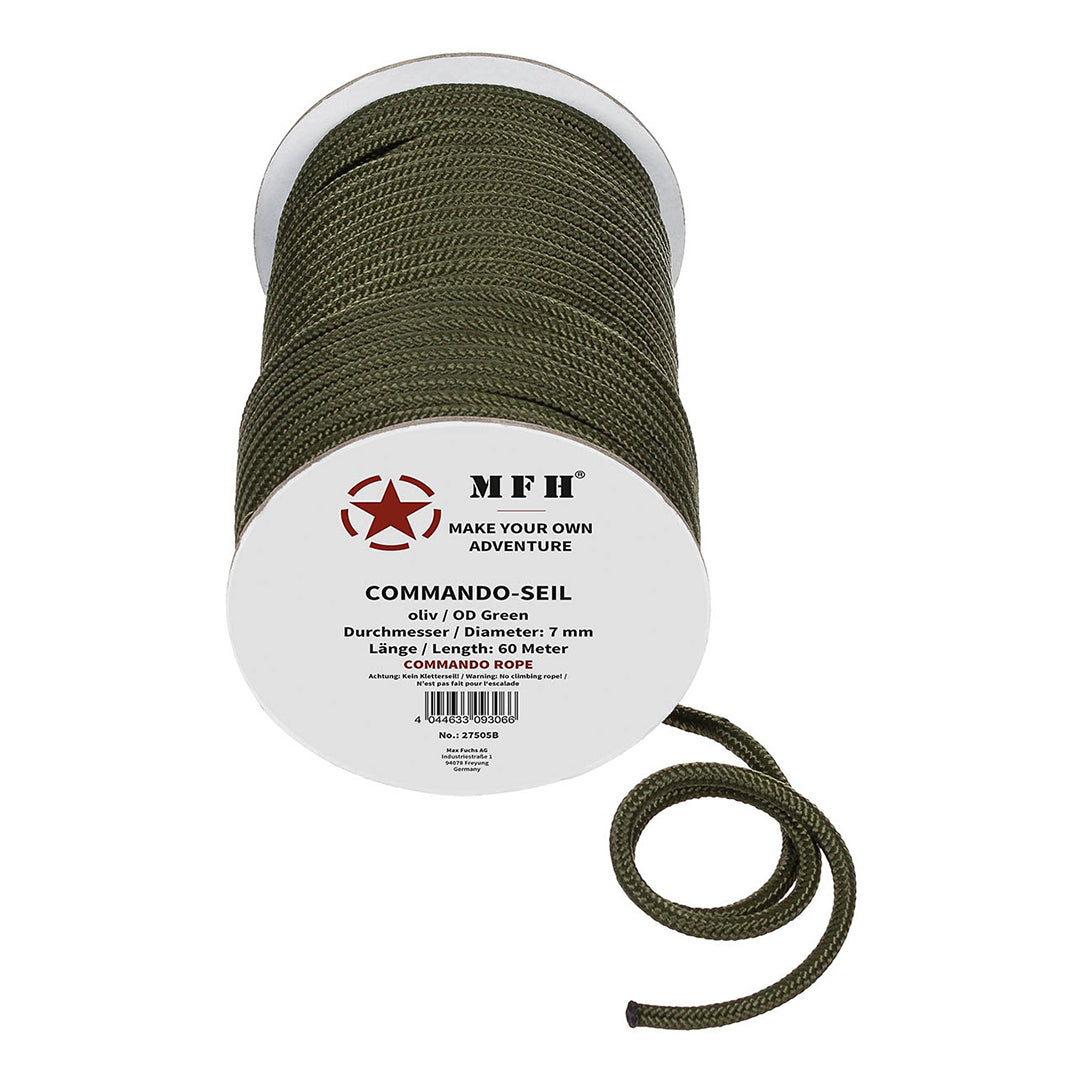 MFH Commando Paracord Rope 7mm Dia 60m L OD Green