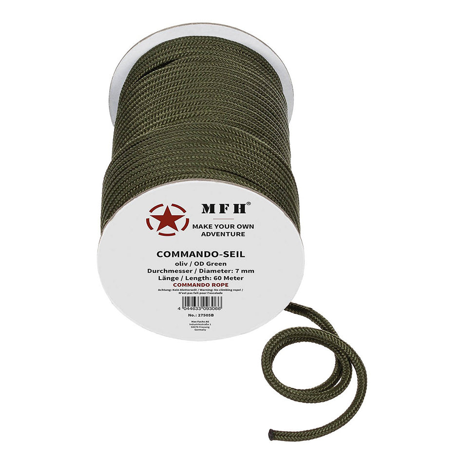 MFH Commando Paracord Rope 7mm Dia 60m L OD Green