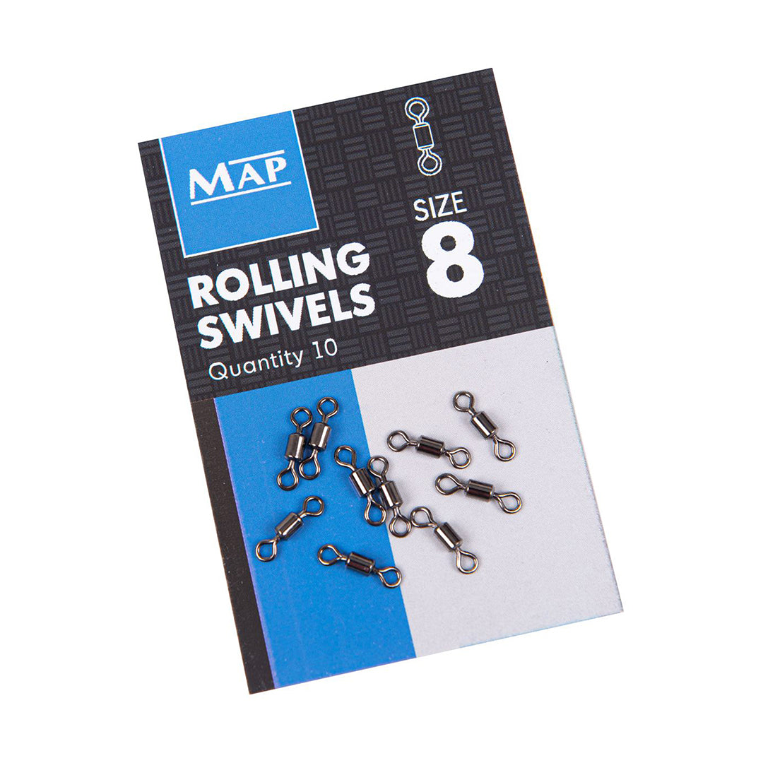 MAP Fishing Terminal Tackle Rolling Swivel Size 8 10pk Grey 