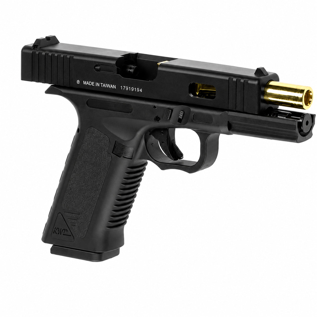 KWC Airsoft 17 Custom CO2 Pistol 6mm Black Gold Barrel