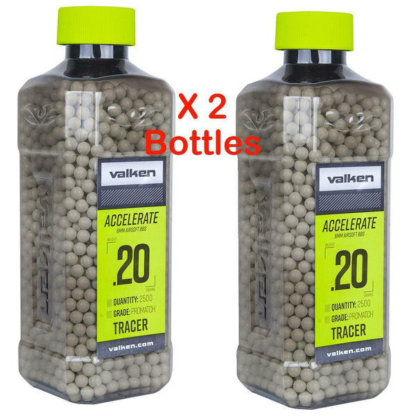 Valken Airsoft 2 Bottles Accelerate 0.20g Tracer BBs 5000