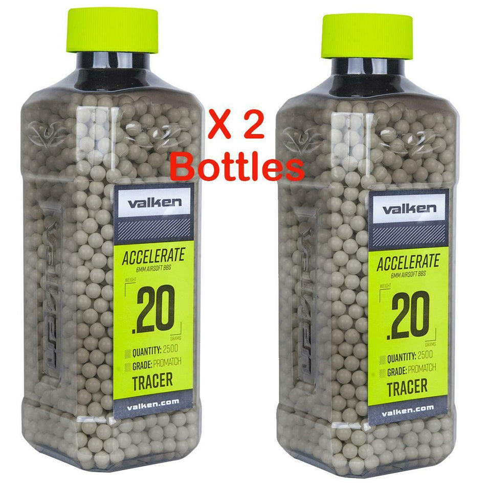 Valken Airsoft 2 Bottles Accelerate 0.20g Tracer BBs 5000