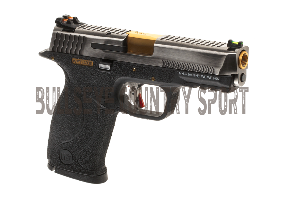 WE WET-05 Airsoft Pistol GBB Black Frame Silver Slide Gold Barrel