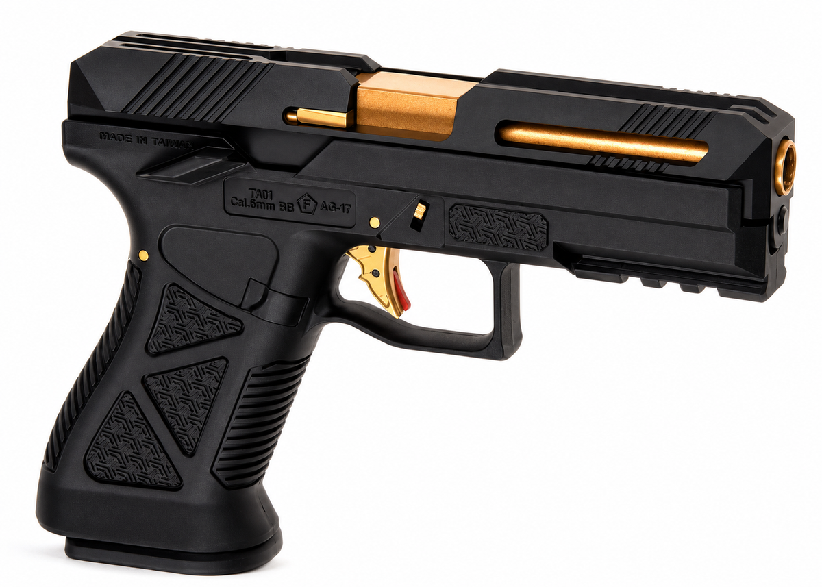 HFC AG-17 Airsoft Pistol Metal Version GBB Black Gold Barrel