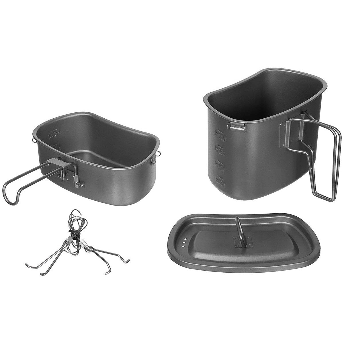 Fox Outdoors Titanium 3-part Mess Tin Kit Cook Pot Folding Handles 