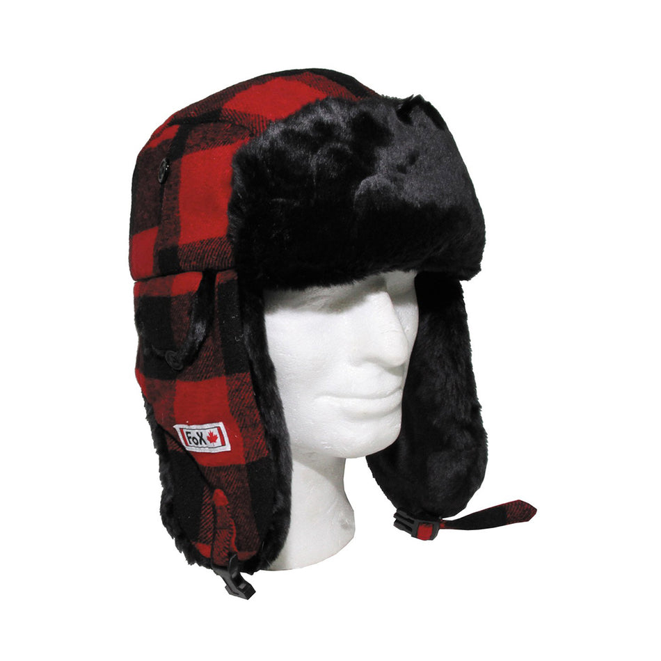 Fox Outdoors Lumberjack Chequered Fur Hat Red-Black