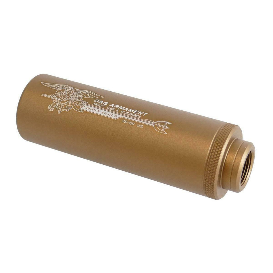G&G SS-100 Navy Seal Logo Mock Suppressor Short 14mm CCW Tan
