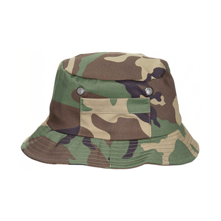 MFH Fishing Boonie Hat with Small Side Pocket Woodland Camo