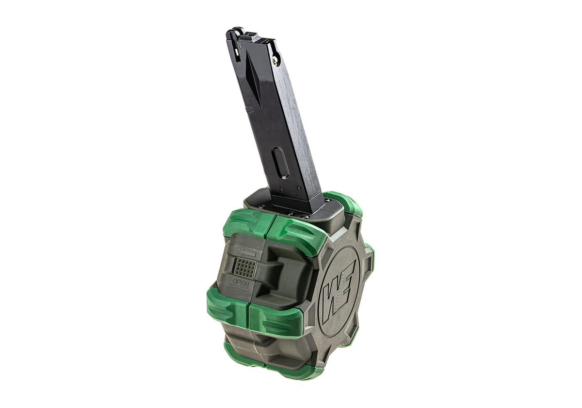 WE Airsoft M92 Pistol Drum Magazine Green Gas 350rd