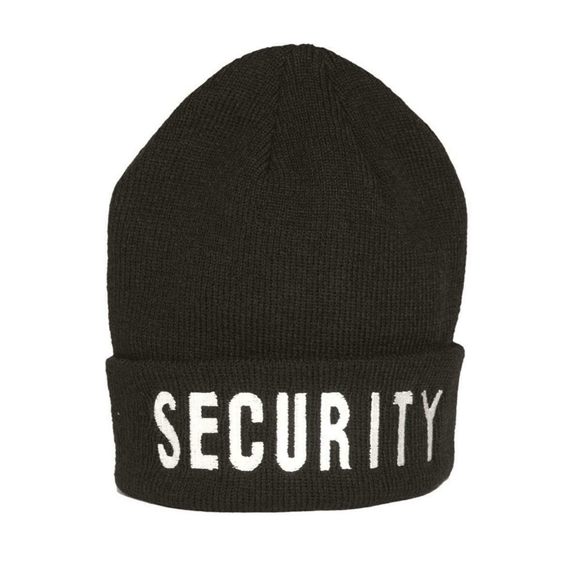 Mil-Tec Black Watch Cap Bob Hat With Security Logo 