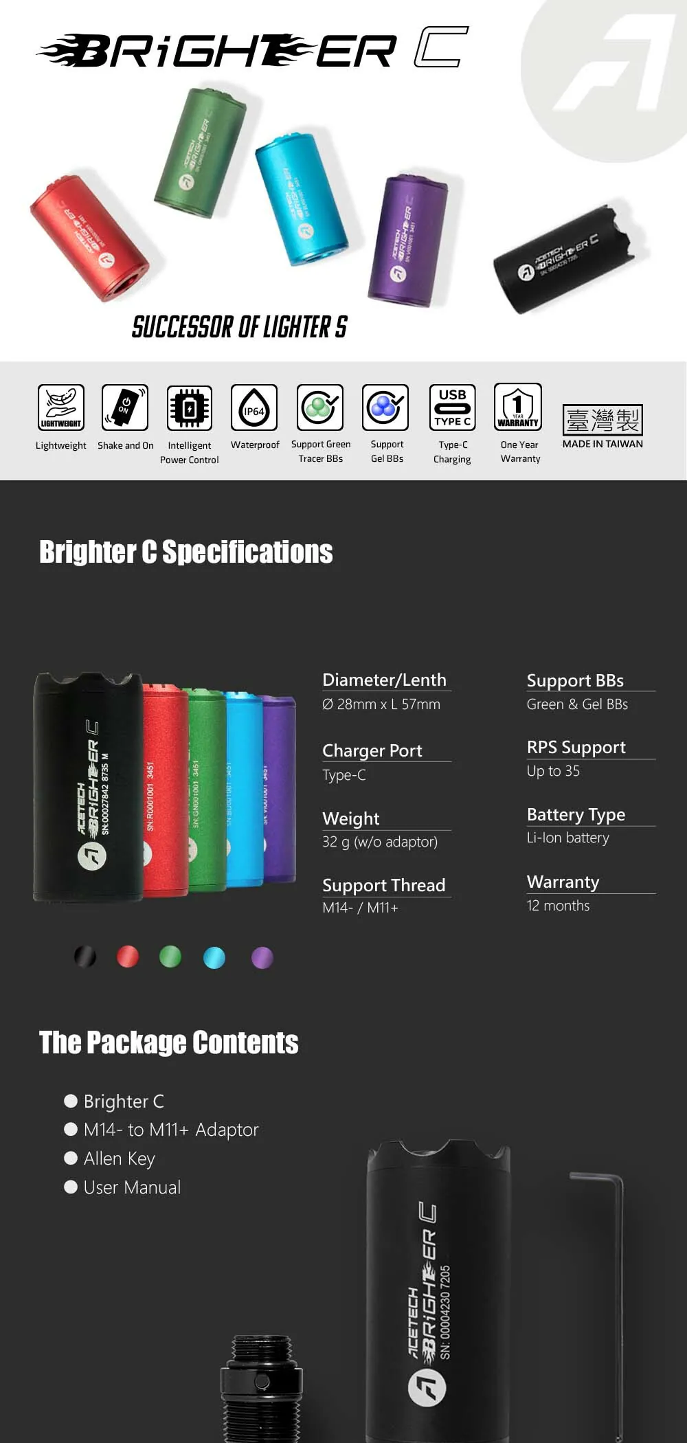 Acetech Airsoft Brighter C Tracer Unit Black