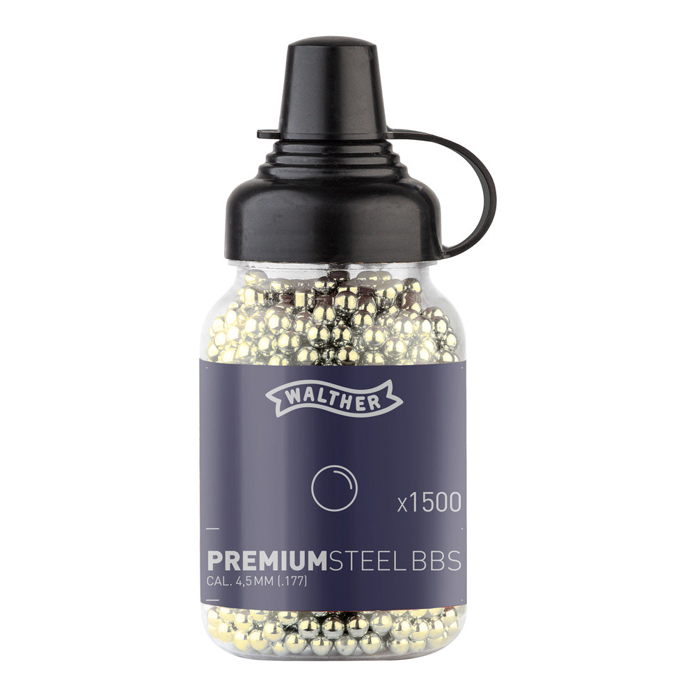 Walther Premium Airgun Steel BBs 4.5 mm .177 0.36g Gold 1500 Bottle