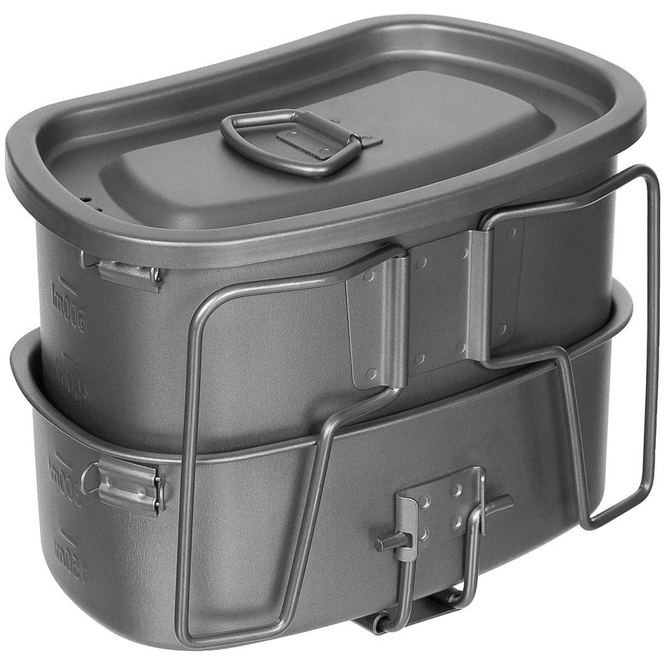 Fox Outdoors Titanium 3-part Mess Tin Kit Cook Pot Folding Handles 