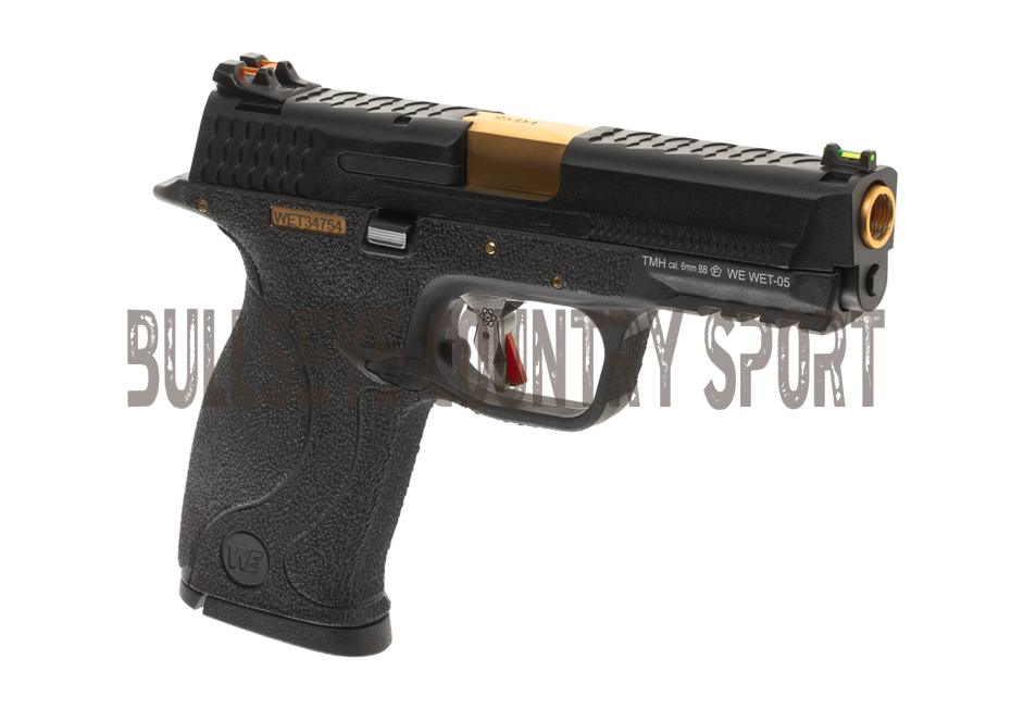 WE WET-05 Airsoft Pistol GBB Black Frame Black Slide Gold Barrel