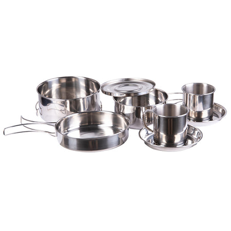 Mil-Tec Camp Pot Cooking Set Saucepan Pan Cup Stainless Steel 8-Pcs