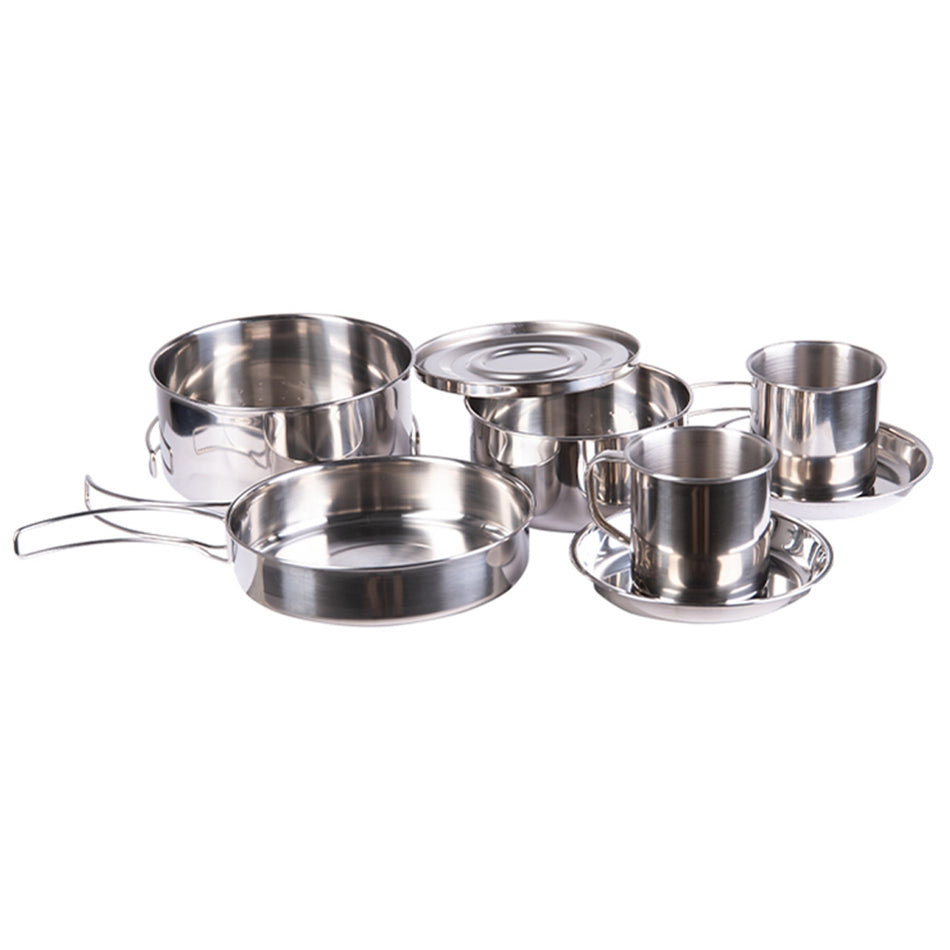 Mil-Tec Camp Pot Cooking Set Saucepan Pan Cup Stainless Steel 8-Pcs