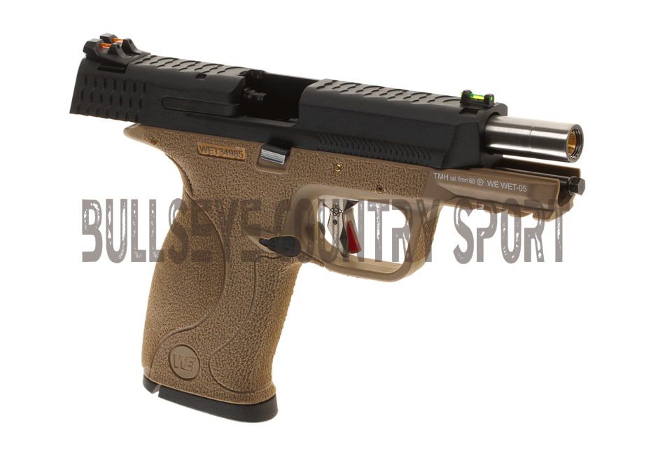 WE WET-05 Airsoft Pistol GBB Tan Frame Black Slide Silver Barrel