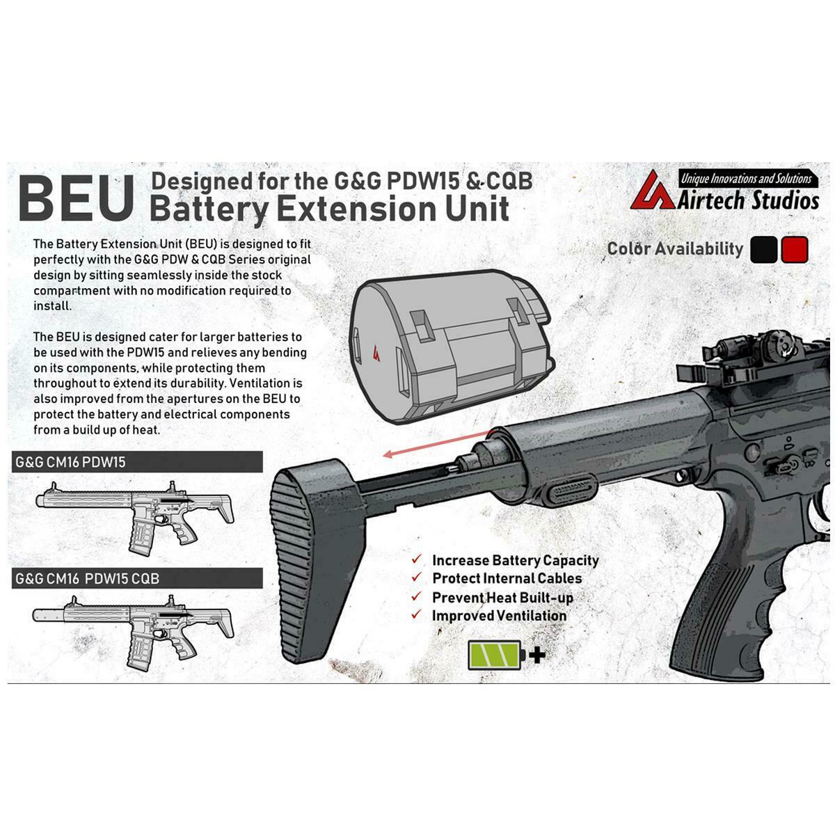 Airtech G&G CM16 PDW15/ CQB BEU Battery Extension Unit Black 