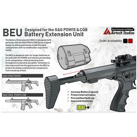 Airtech G&G CM16 PDW15/ CQB BEU Battery Extension Unit Black 