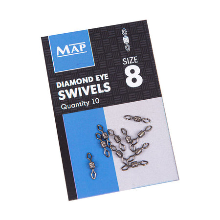 MAP Fishing Terminal Tackle Diamond Eye Swivel Size 8 10pk Grey