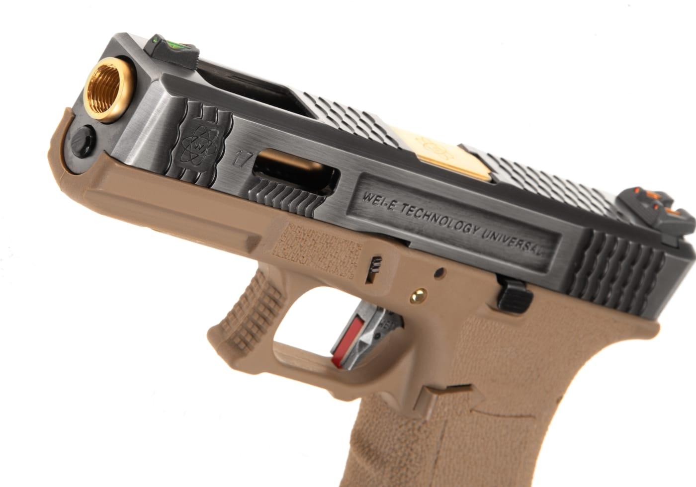 WE Airsoft G-Force EU17 SV Gold Barrel Tan Frame Silver Slide Green Gas Pistol