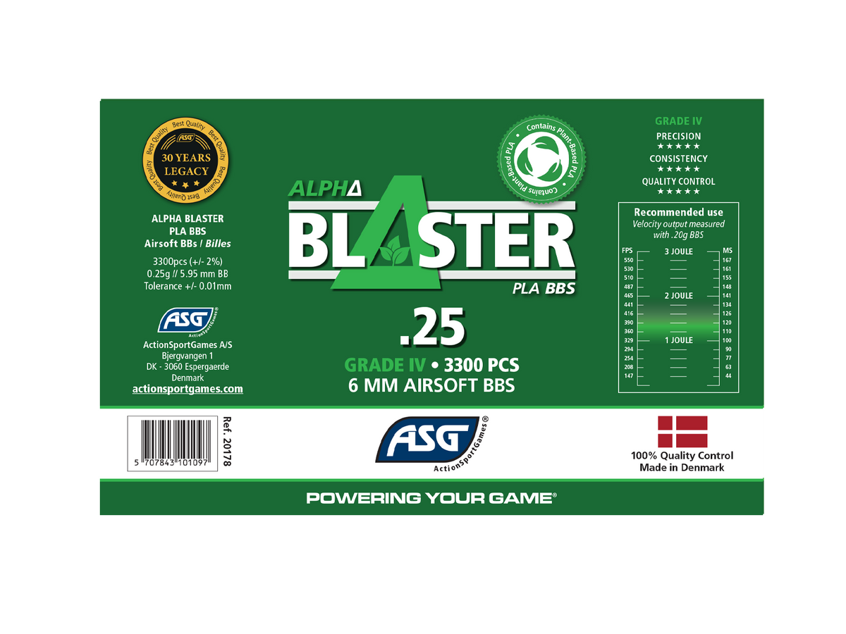 ASG Alpha Blaster Bio PLA Airsoft BB’s 0.25g 3300 X 1 Bottle