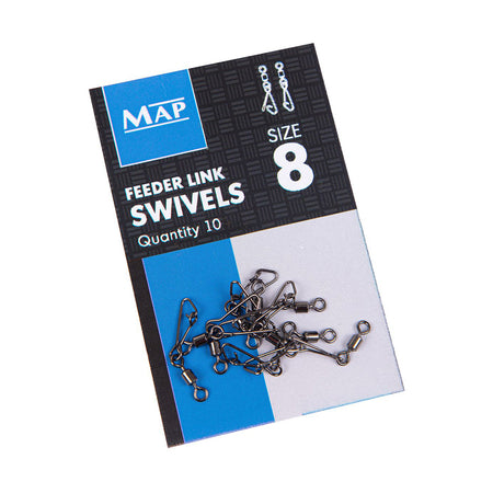 MAP Fishing Terminal Tackle Feeder Link Swivel Size 8 10pk Grey