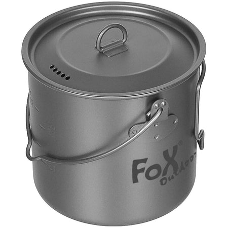 Fox Outdoors Titanium Cooking Pot Mess Tin Small Folding Handles 1.1 Ltr