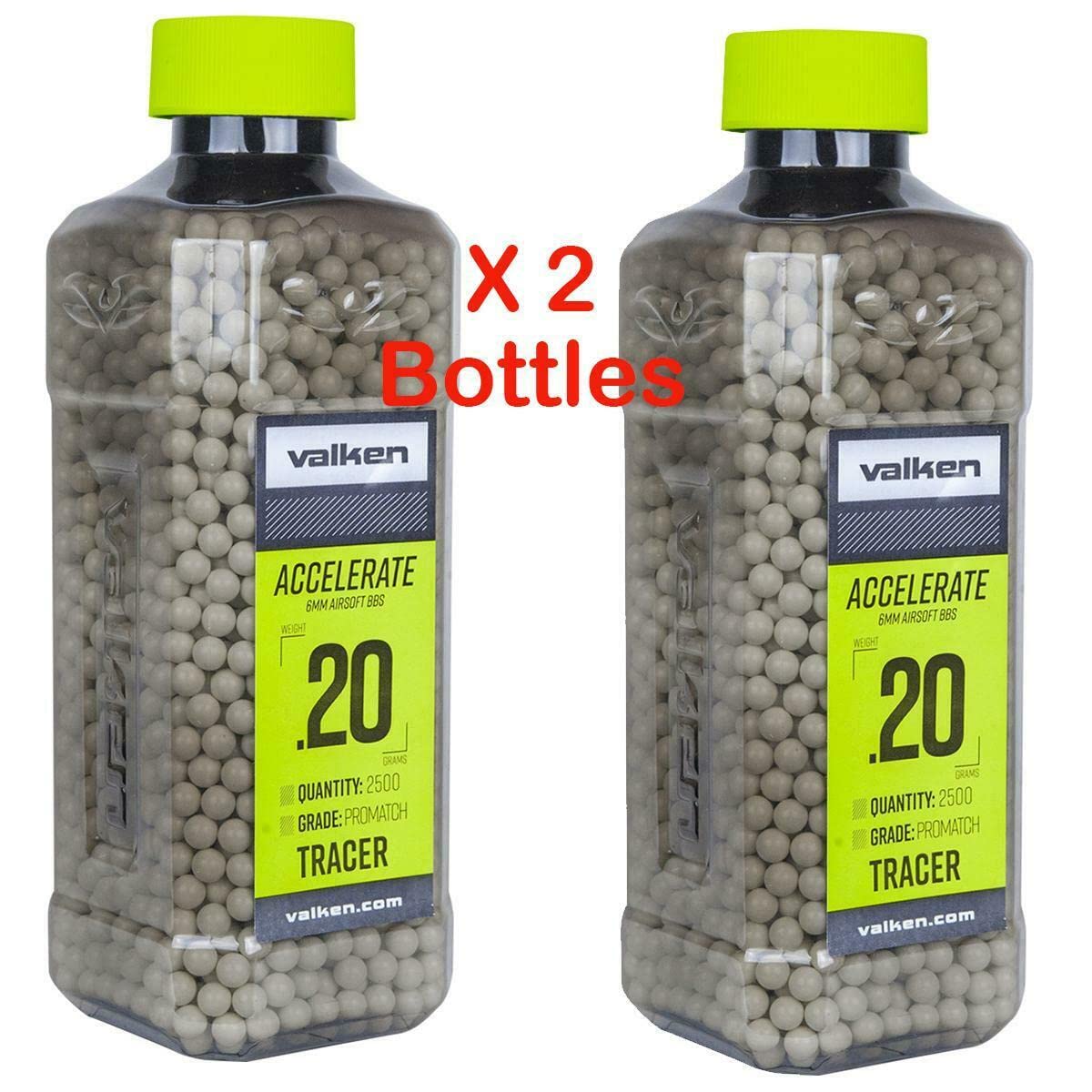 Valken Airsoft 2 Bottles Accelerate 0.20g Tracer BBs 5000