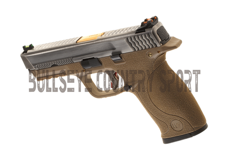 WE WET-05 Airsoft Pistol GBB Tan Frame Silver Slide Gold Barrel