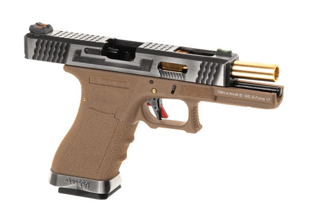 WE Airsoft G-Force EU17 SV Gold Barrel Tan Frame Silver Slide Green Gas Pistol