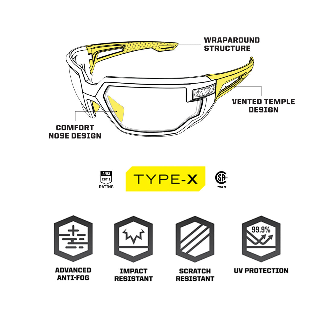 Mechanix TYPE-X Safety Glasses Black Frame Clear Lens