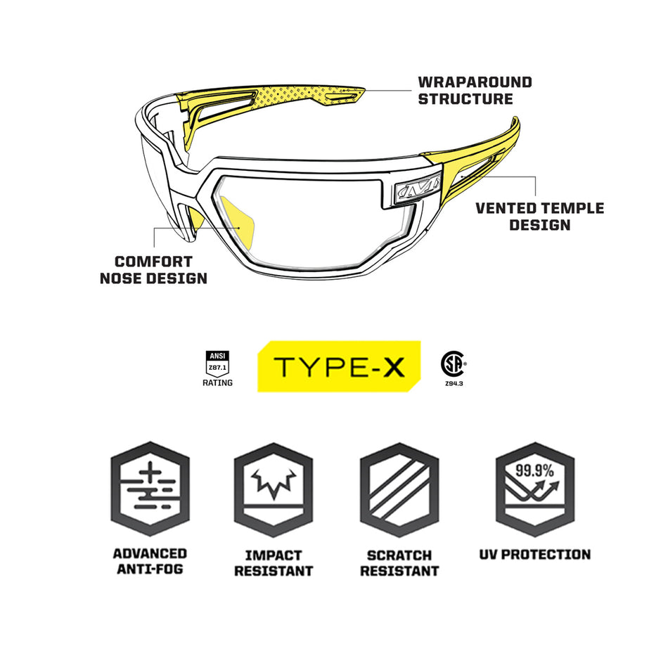 Mechanix TYPE-X Safety Glasses Black Frame Clear Lens