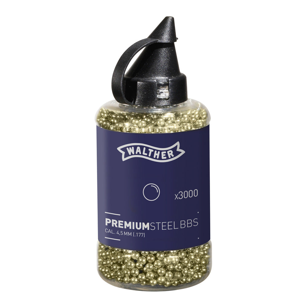 Walther Premium Airgun Steel BBs 4.5 mm .177 0.36g Gold 3000 Bottle