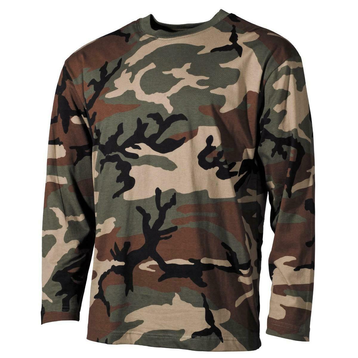 MFH Mens Long Sleeve US Style Army T-Shirt Woodland Camo