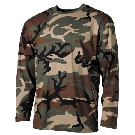 MFH Mens Long Sleeve US Style Army T-Shirt Woodland Camo