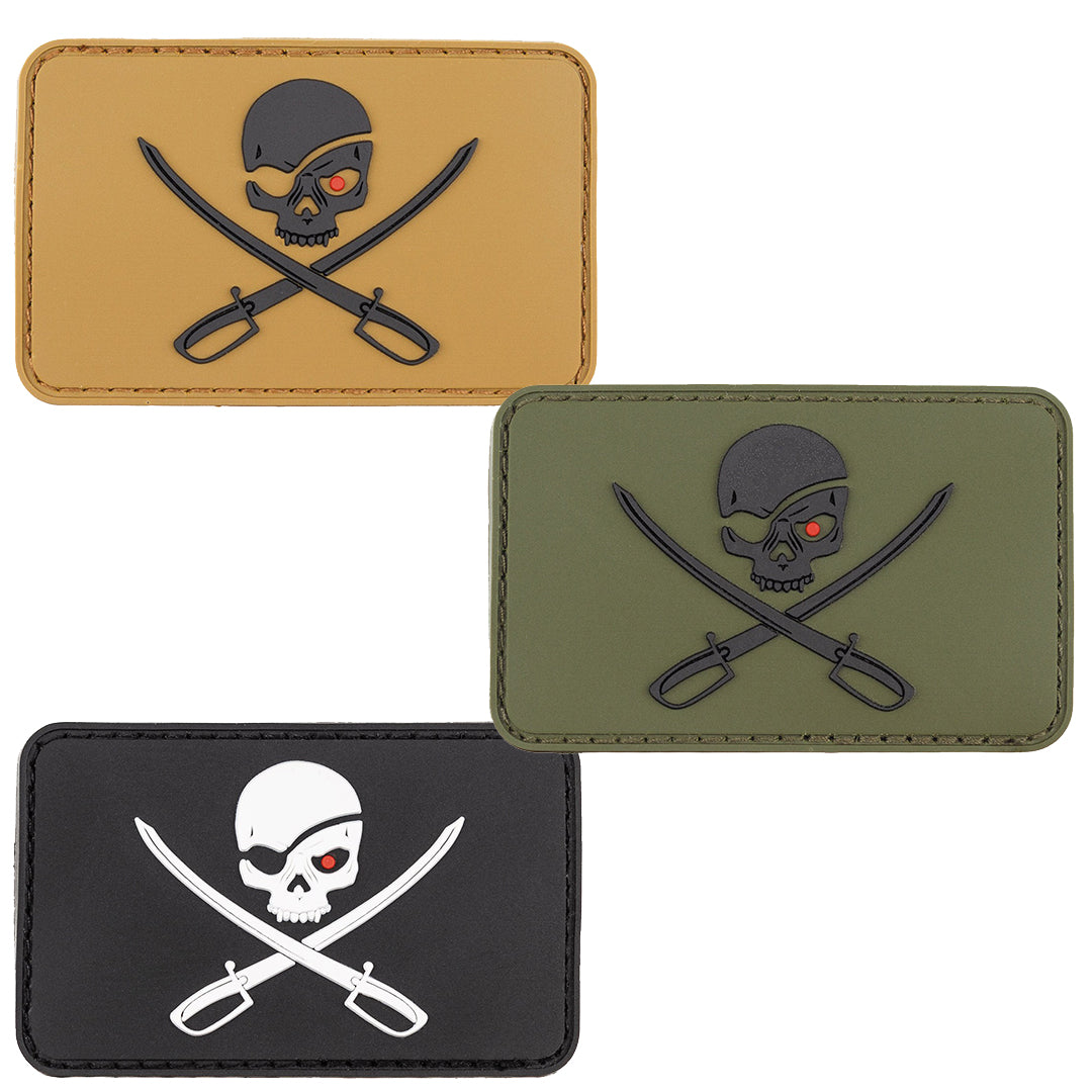 MFH Rubber Patch Skull with Swords Hook & Loop 8X5cm
