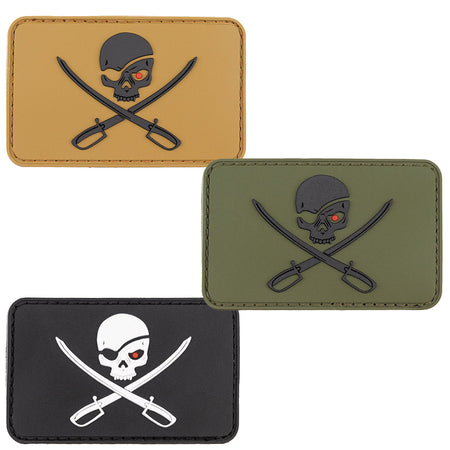 MFH Rubber Patch Skull with Swords Hook & Loop 8X5cm